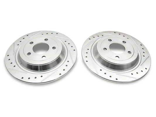 C&L Super Sport Cross-Drilled and Slotted Rotors; Rear Pair (15-23 Mustang EcoBoost w/o Performance Pack, V6)