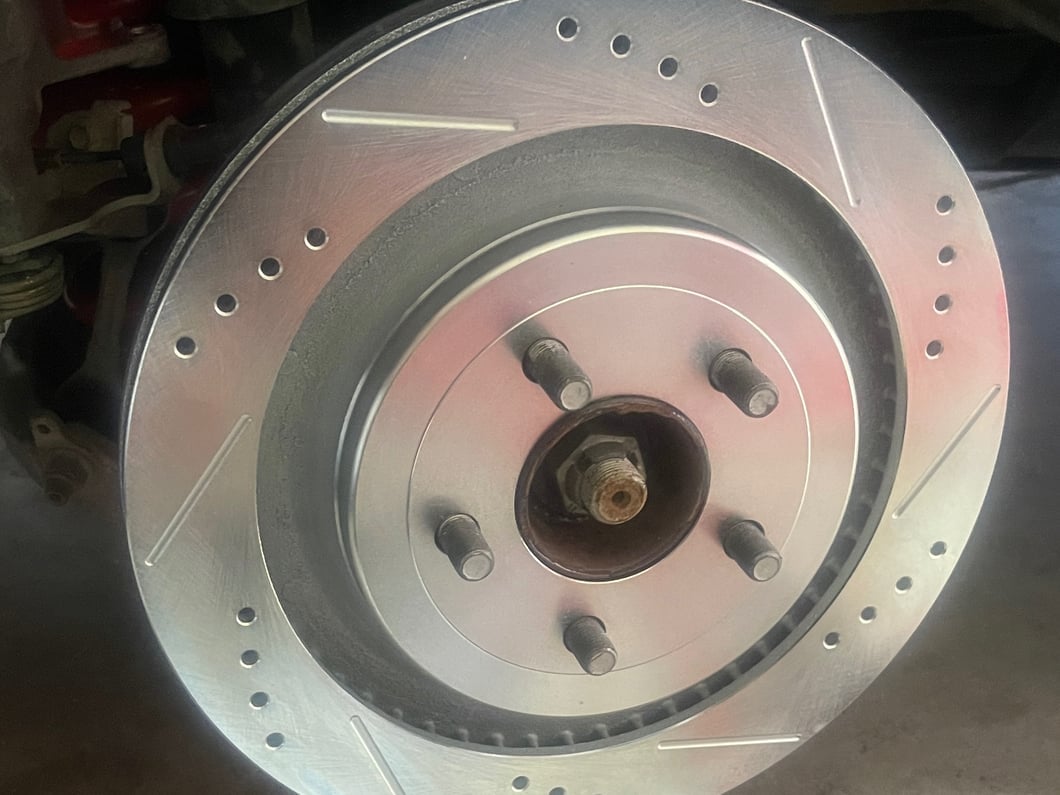 C&L Super Sport Cross-Drilled and Slotted Rotors; Rear Pair (15-23 Mustang GT w/o Performance Pack, EcoBoost w/ Performance Pack)