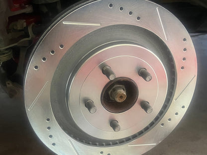 C&L Super Sport Cross-Drilled and Slotted Rotors; Rear Pair (15-23 Mustang GT w/o Performance Pack, EcoBoost w/ Performance Pack)