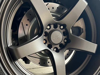 C&L Super Sport Cross-Drilled and Slotted Rotors; Rear Pair (15-23 Mustang EcoBoost w/o Performance Pack, V6)