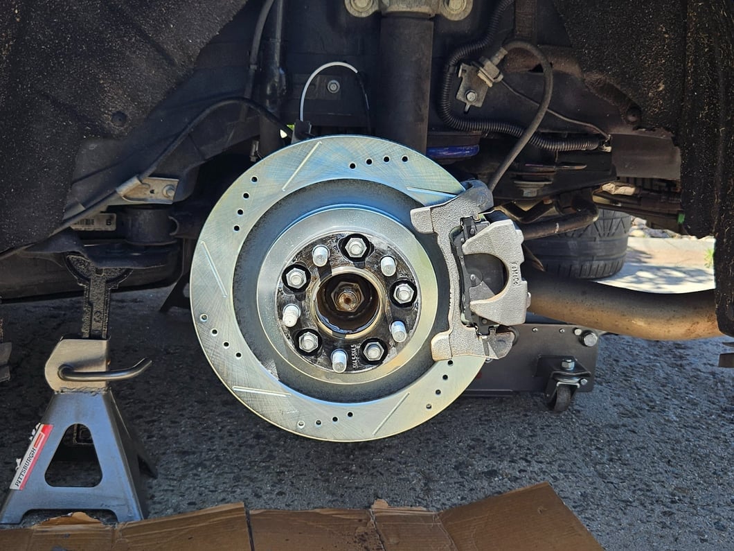 C&L Super Sport Cross-Drilled and Slotted Brake Rotor and Pad Kit; Rear (15-23 Mustang GT w/o Performance Pack, EcoBoost w/ Performance Pack)