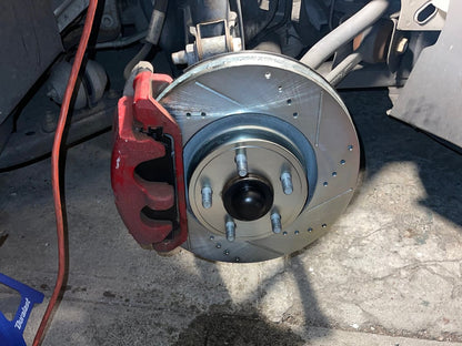 C&L Super Sport Cross-Drilled and Slotted Rotors; Front Pair (15-23 Mustang EcoBoost w/o Performance Pack, V6)