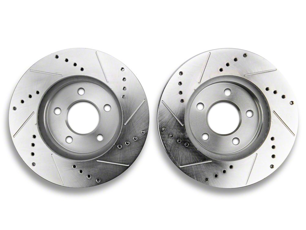 C&L Super Sport Cross-Drilled and Slotted Brake Rotor and Pad Kit; Front (05-10 Mustang V6)