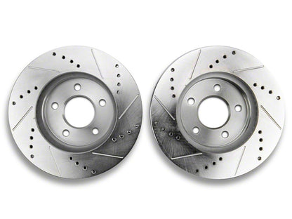 C&L Super Sport Cross-Drilled and Slotted Brake Rotor and Pad Kit; Front (05-10 Mustang V6)