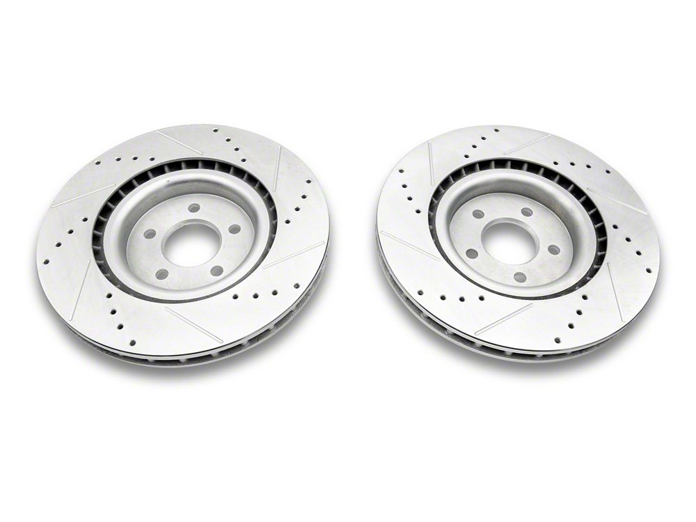 C&L Super Sport Cross-Drilled and Slotted Rotors; Front Pair (11-14 Mustang GT w/ Performance Pack; 12-13 Mustang BOSS 302; 07-12 Mustang GT500)
