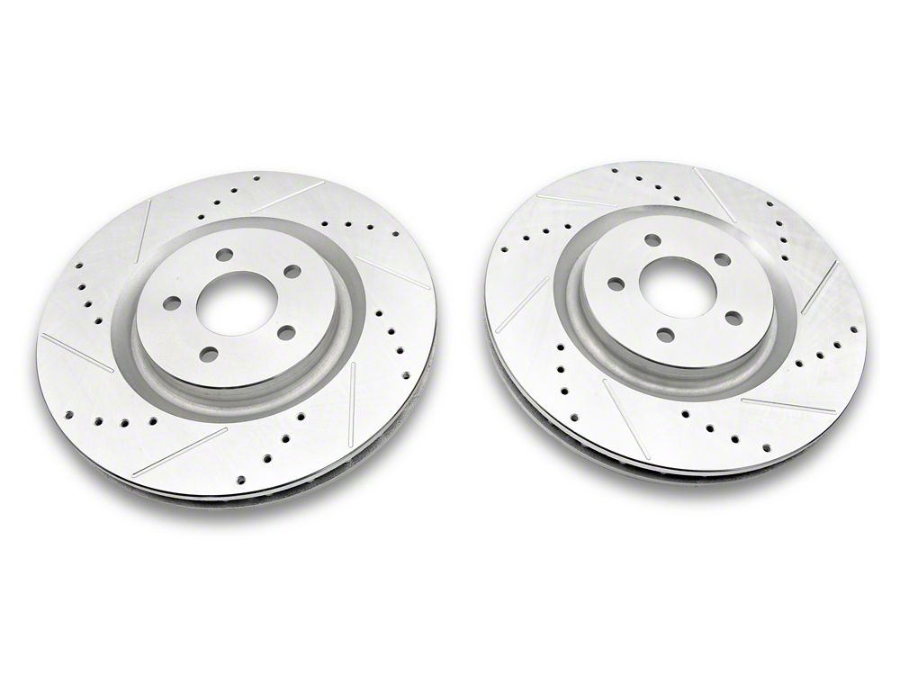 C&L Super Sport Cross-Drilled and Slotted Rotors; Front Pair (11-14 Mustang GT w/ Performance Pack; 12-13 Mustang BOSS 302; 07-12 Mustang GT500)