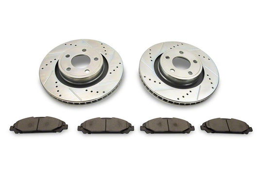 C&L Super Sport Cross-Drilled and Slotted Brake Rotor and Pad Kit; Front (15-23 Mustang EcoBoost w/o Performance Pack, V6)