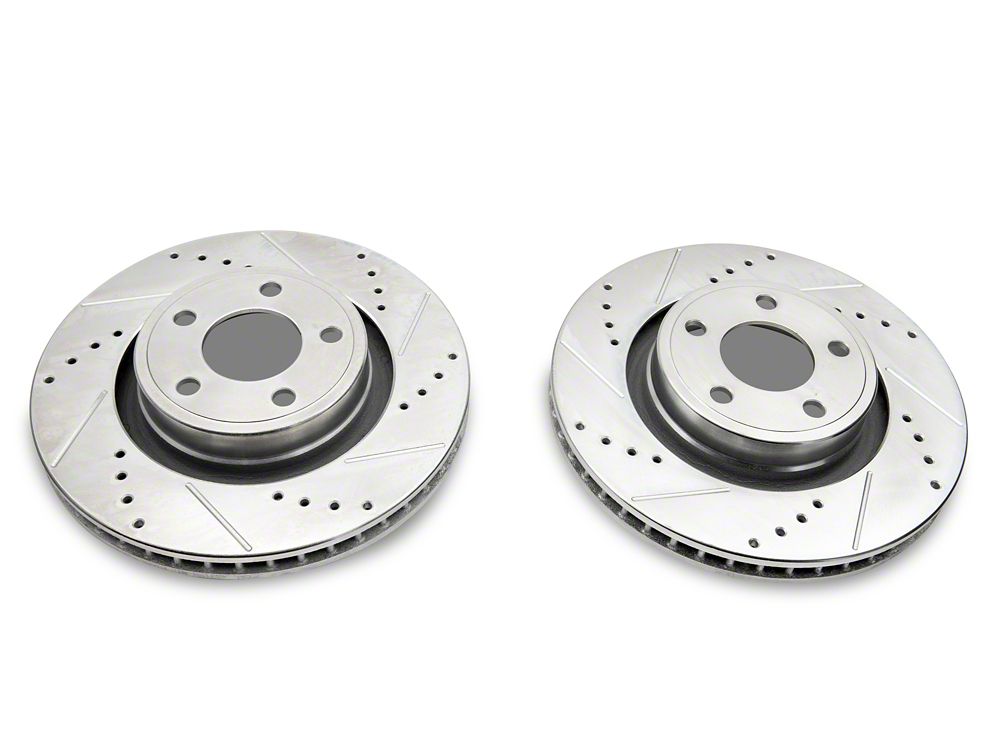 C&L Super Sport Cross-Drilled and Slotted Brake Rotor and Pad Kit; Front (15-23 Mustang EcoBoost w/o Performance Pack, V6)