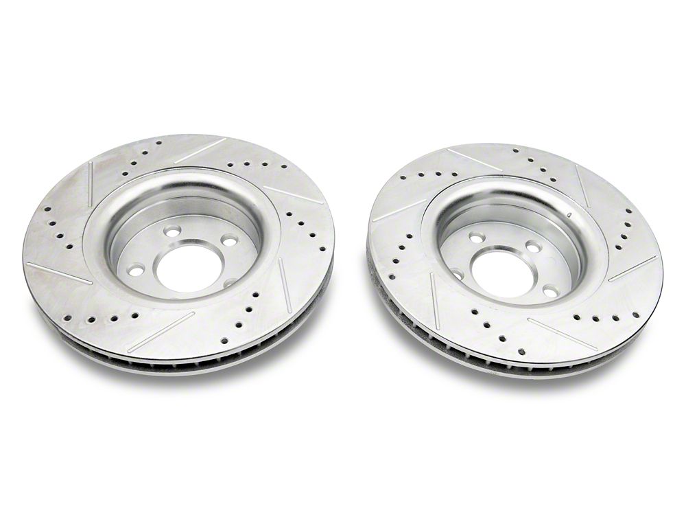 C&L Super Sport Cross-Drilled and Slotted Brake Rotor and Pad Kit; Front (15-23 Mustang EcoBoost w/o Performance Pack, V6)