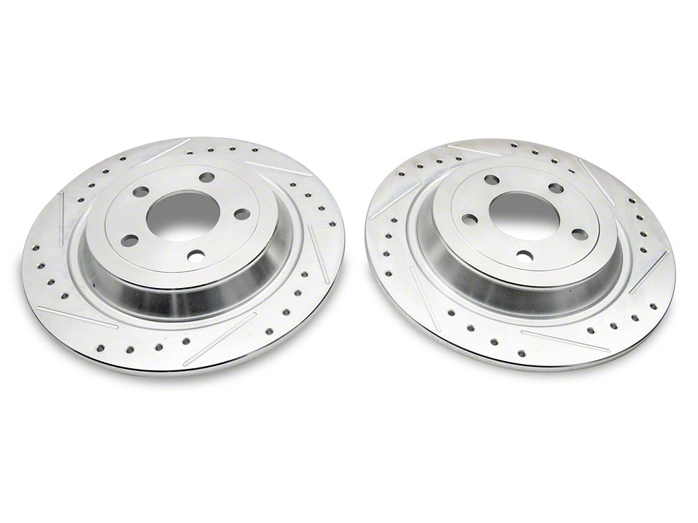 C&L Super Sport Cross-Drilled and Slotted Rotors; Rear Pair (15-23 Mustang EcoBoost w/o Performance Pack, V6)
