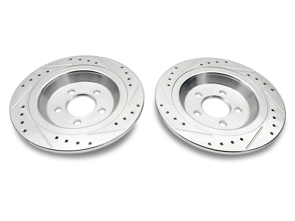 C&L Super Sport Cross-Drilled and Slotted Rotors; Rear Pair (15-23 Mustang EcoBoost w/o Performance Pack, V6)