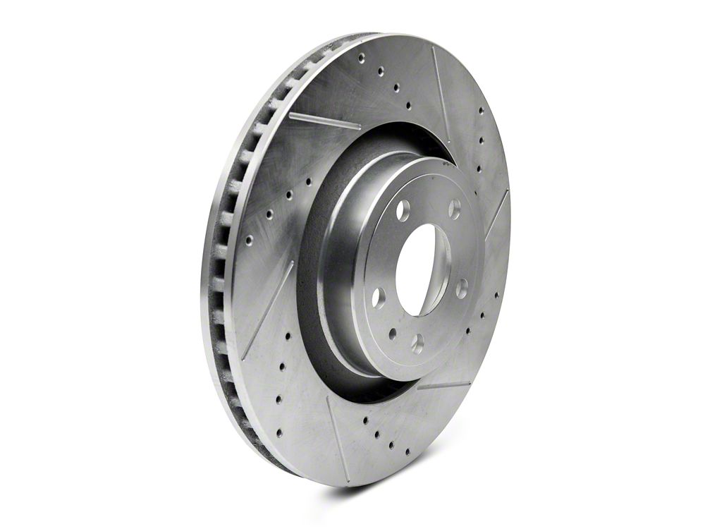 C&L Super Sport Cross-Drilled and Slotted Rotors; Front Pair (15-23 Mustang GT w/o Performance Pack, EcoBoost w/ Performance Pack)