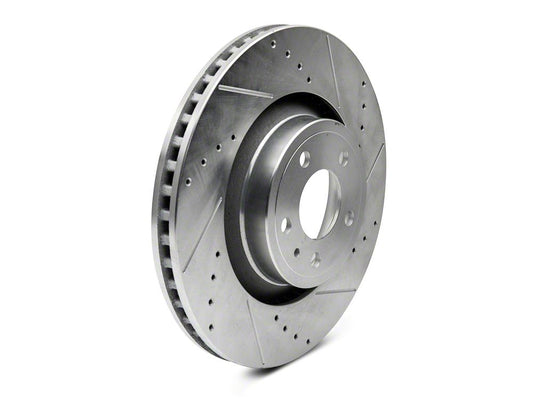 C&L Super Sport Cross-Drilled and Slotted Rotors; Front Pair (15-23 Mustang GT w/o Performance Pack, EcoBoost w/ Performance Pack)