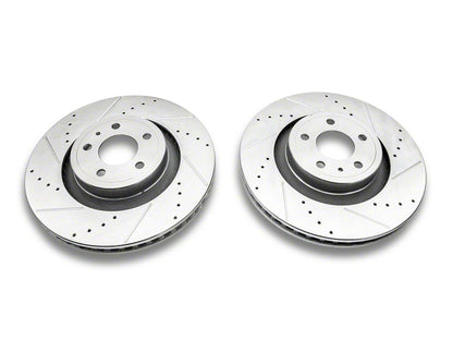 C&L Super Sport Cross-Drilled and Slotted Rotors; Front Pair (15-23 Mustang GT w/o Performance Pack, EcoBoost w/ Performance Pack)