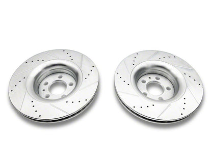 C&L Super Sport Cross-Drilled and Slotted Rotors; Front Pair (15-23 Mustang GT w/o Performance Pack, EcoBoost w/ Performance Pack)
