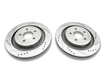 C&L Super Sport Cross-Drilled and Slotted Rotors; Rear Pair (15-23 Mustang GT w/o Performance Pack, EcoBoost w/ Performance Pack)