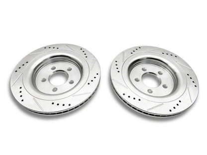 C&L Super Sport Cross-Drilled and Slotted Rotors; Rear Pair (15-23 Mustang GT w/o Performance Pack, EcoBoost w/ Performance Pack)