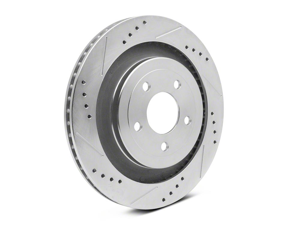 C&L Super Sport Cross-Drilled and Slotted Brake Rotor and Pad Kit; Rear (15-23 Mustang GT w/o Performance Pack, EcoBoost w/ Performance Pack)