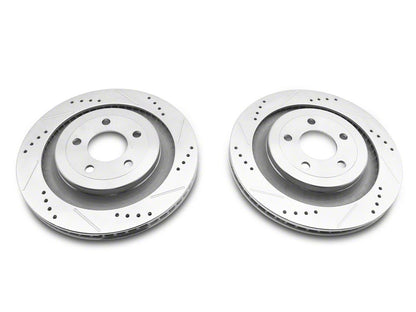 C&L Super Sport Cross-Drilled and Slotted Brake Rotor and Pad Kit; Rear (15-23 Mustang GT w/o Performance Pack, EcoBoost w/ Performance Pack)