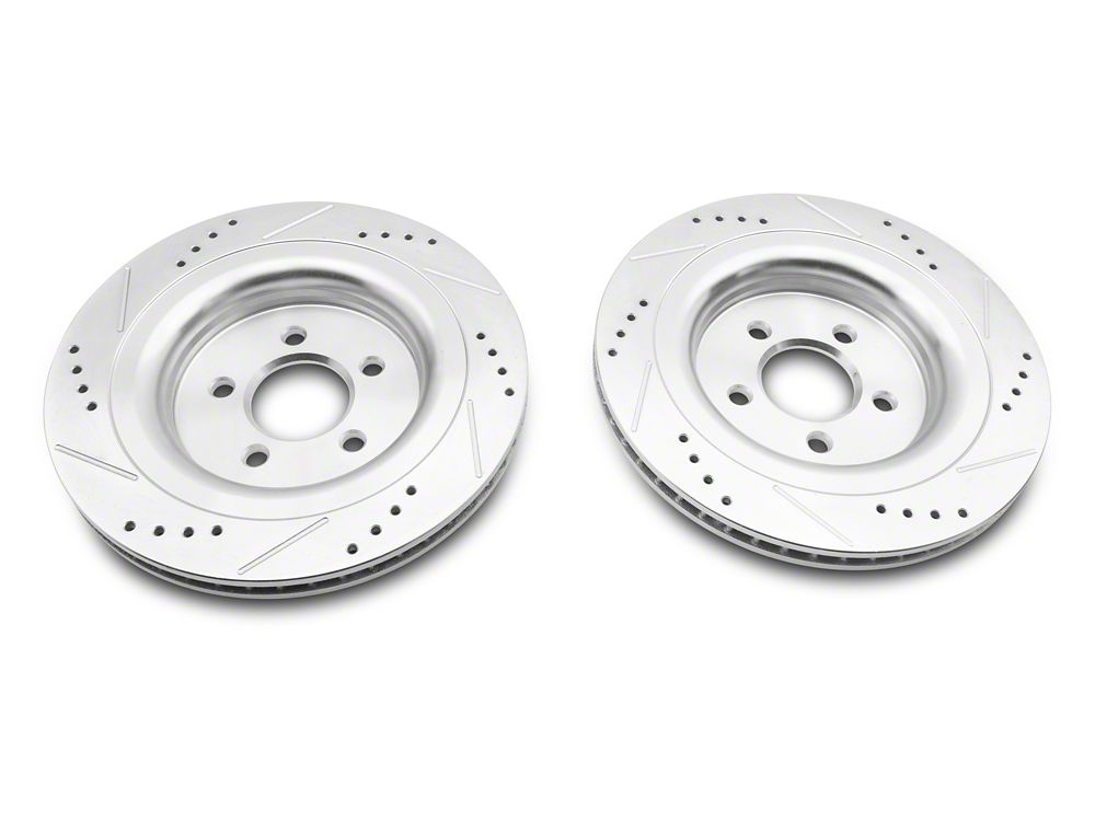 C&L Super Sport Cross-Drilled and Slotted Brake Rotor and Pad Kit; Rear (15-23 Mustang GT w/o Performance Pack, EcoBoost w/ Performance Pack)