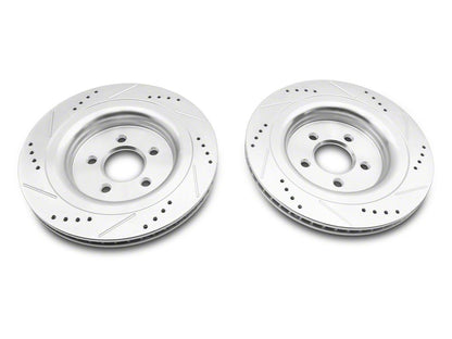 C&L Super Sport Cross-Drilled and Slotted Brake Rotor and Pad Kit; Rear (15-23 Mustang GT w/o Performance Pack, EcoBoost w/ Performance Pack)