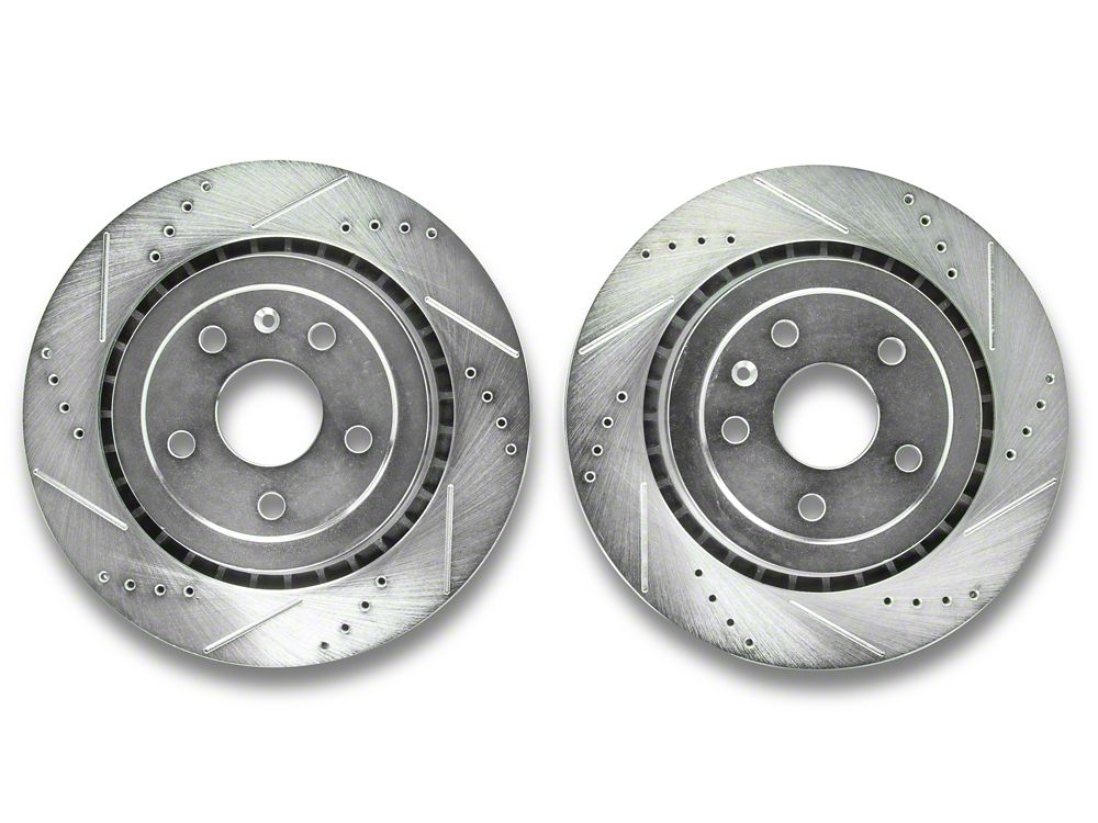 C&L Super Sport HD Cross-Drilled and Slotted Rotors; Rear Pair (16-24 Camaro SS)
