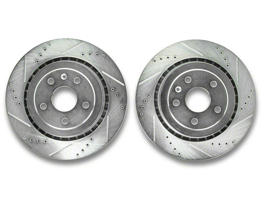 C&L Super Sport HD Cross-Drilled and Slotted Rotors; Rear Pair (16-24 Camaro SS)