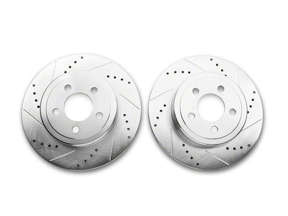 C&L Super Sport Cross-Drilled and Slotted Rotors; Rear Pair (09-23 Challenger GT, R/T, Rallye Redline, SXT & T/A w/ Dual Piston Front Calipers & Vented Rear Rotors; 2011 Challenger SE w/ Dual Piston Front Calipers & Vented Rear Rotors)