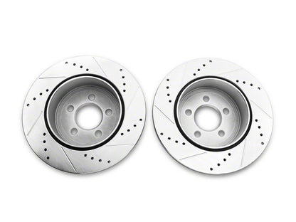 C&L Super Sport Cross-Drilled and Slotted Rotors; Rear Pair (09-23 Challenger GT, R/T, Rallye Redline, SXT & T/A w/ Dual Piston Front Calipers & Vented Rear Rotors; 2011 Challenger SE w/ Dual Piston Front Calipers & Vented Rear Rotors)