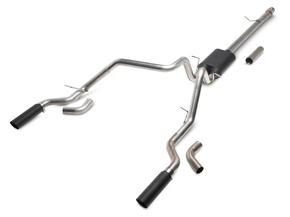 C&L Dual Exhaust System with Black Tips; Side/Rear Exit (19-26 5.3L Silverado 1500 w/o Factory Dual Exhaust)