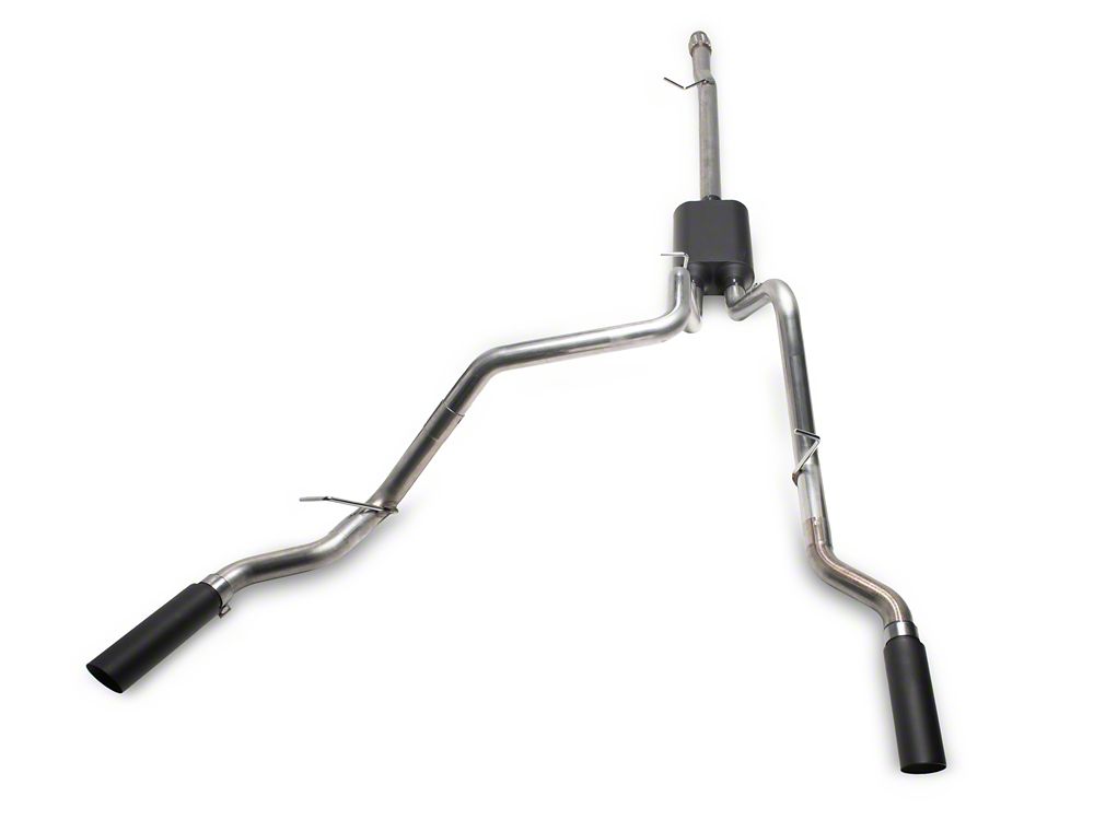 C&L Dual Exhaust System with Black Tips; Side/Rear Exit (19-26 5.3L Silverado 1500 w/o Factory Dual Exhaust)