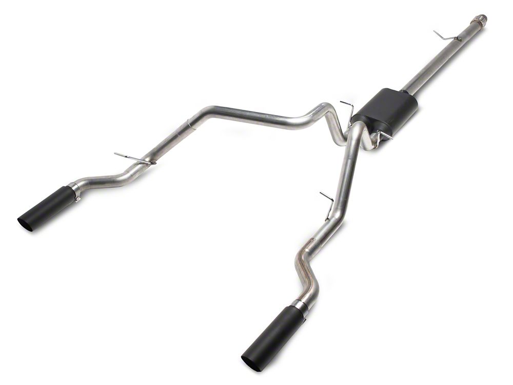 C&L Dual Exhaust System with Black Tips; Side/Rear Exit (19-26 5.3L Sierra 1500 w/o Factory Dual Exhaust)