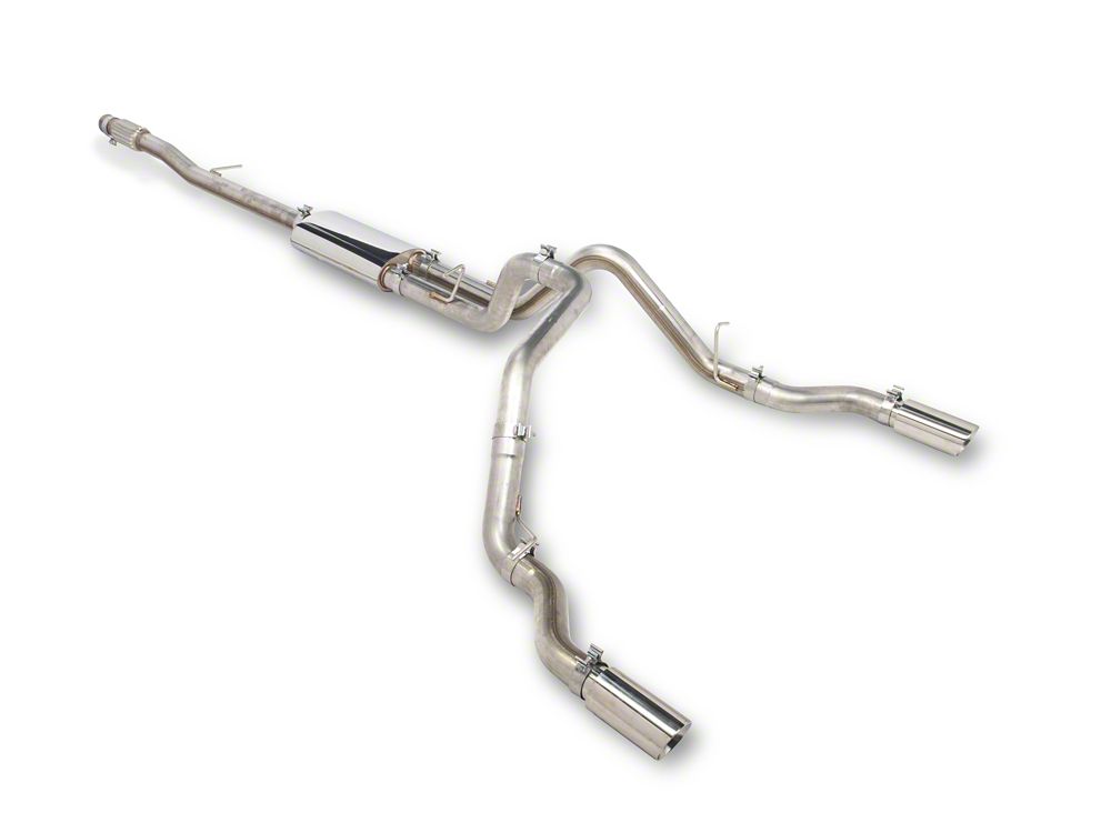 C&L Dual Exhaust System with Polished Tips; Side/Rear Exit (19-26 5.3L Sierra 1500 w/o Factory Dual Exhaust)